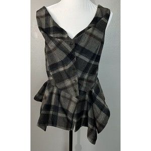 Anthropologie Fei Plaid Wool Blend Vest Snap Front Hi Low Sleeveless Top Shirt M